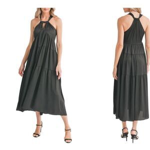 Lush tiered gauze halter dress in black size XL NWT